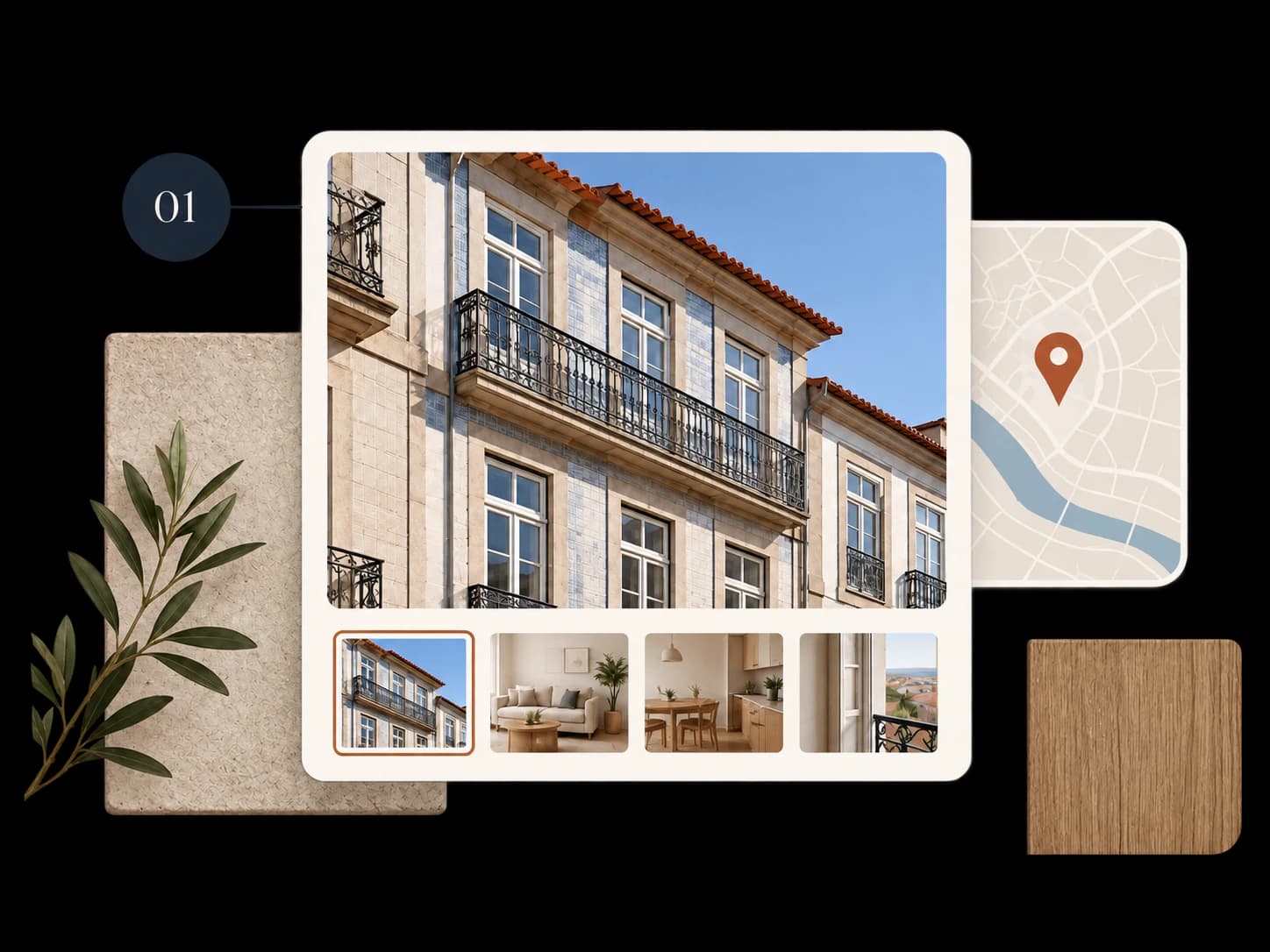 Fachada de um edifício no Porto com galeria de fotografias do anúncio do imóvel