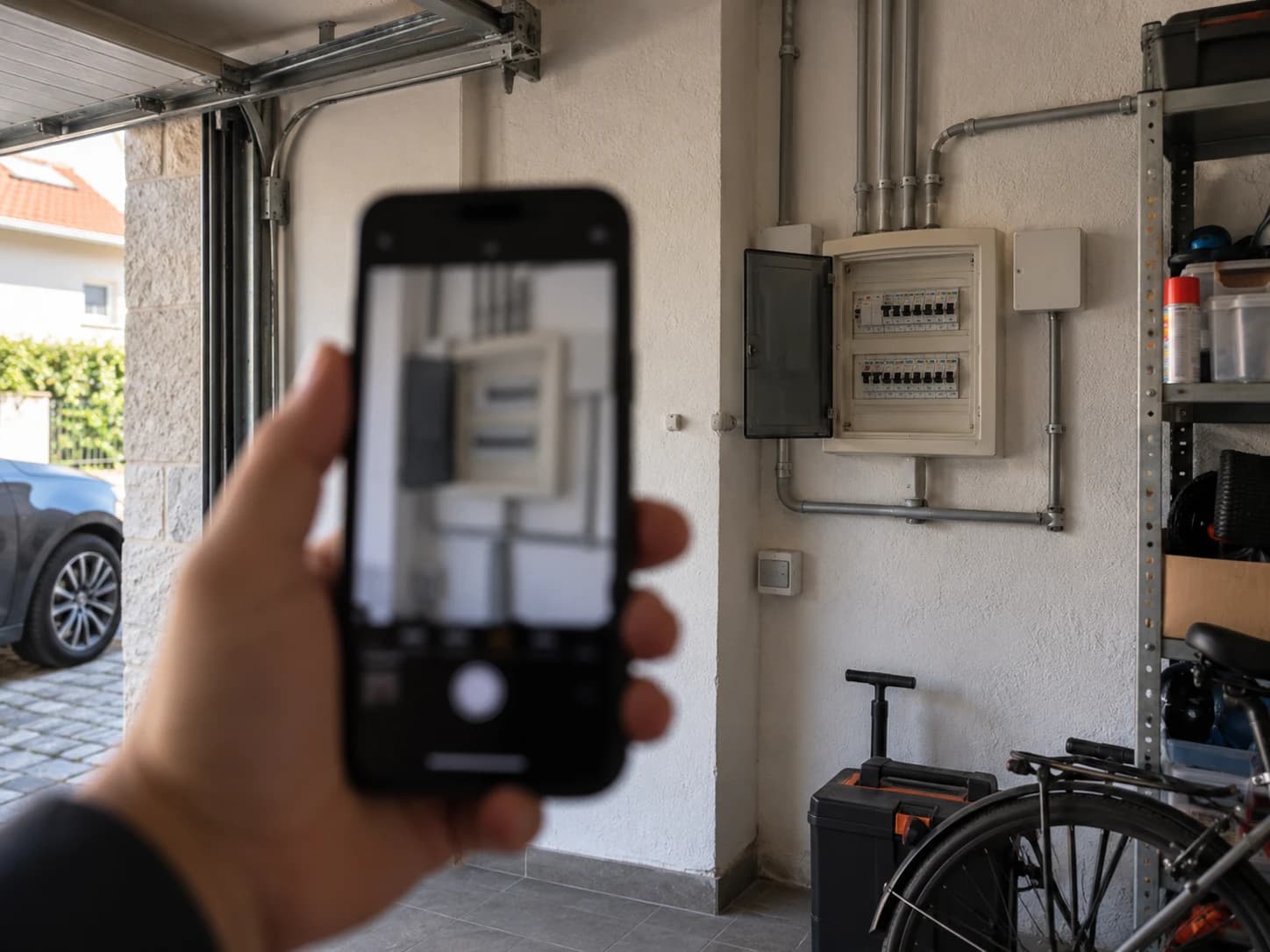 Fotografias de garagem enviadas para avaliação de carregador elétrico